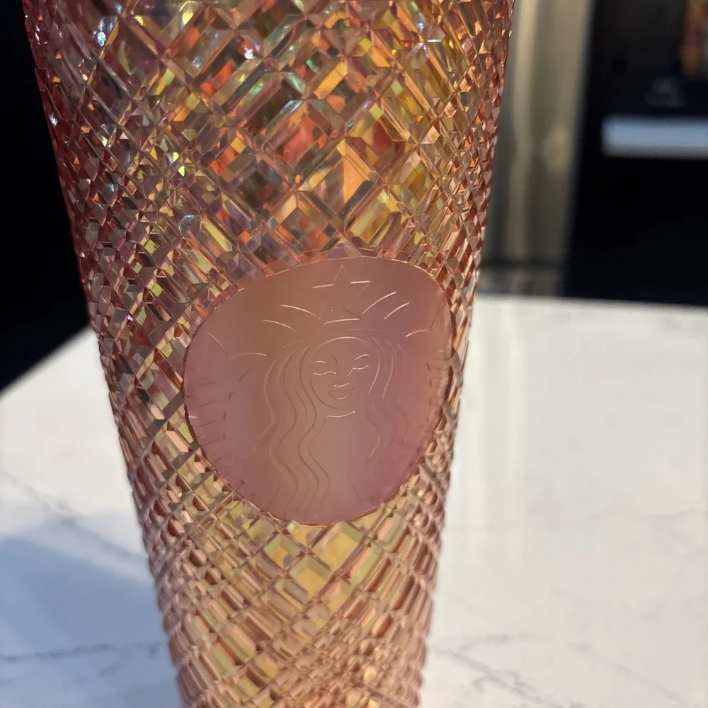 Starbucks 2021 Rose Gold Jeweled Venti 24oz Cup Tumbler w/ Straw NEW